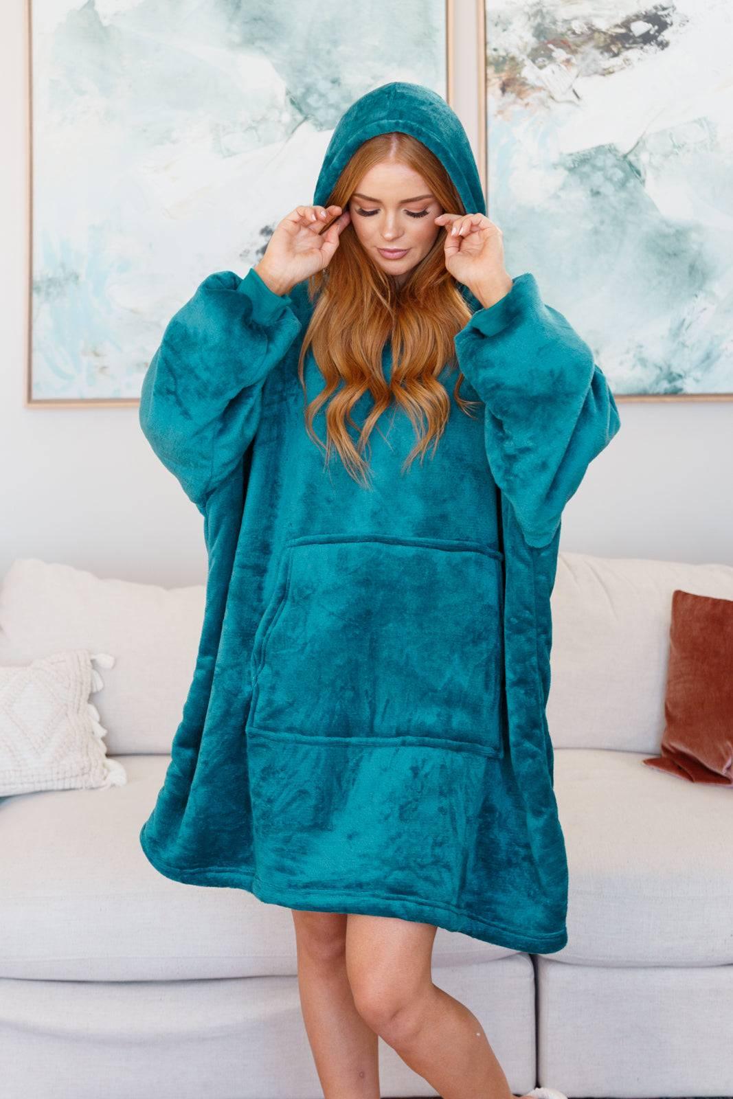 Oversized Velour Blanket Hoodie in Green