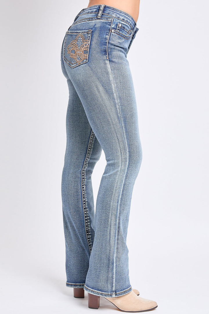 Women's Heavy Stitch Mid Rise Bootcut Stud Jeans
