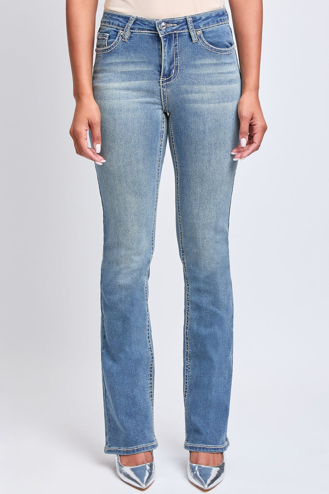 Women's Heavy Stitch Mid Rise Bootcut Stud Jeans