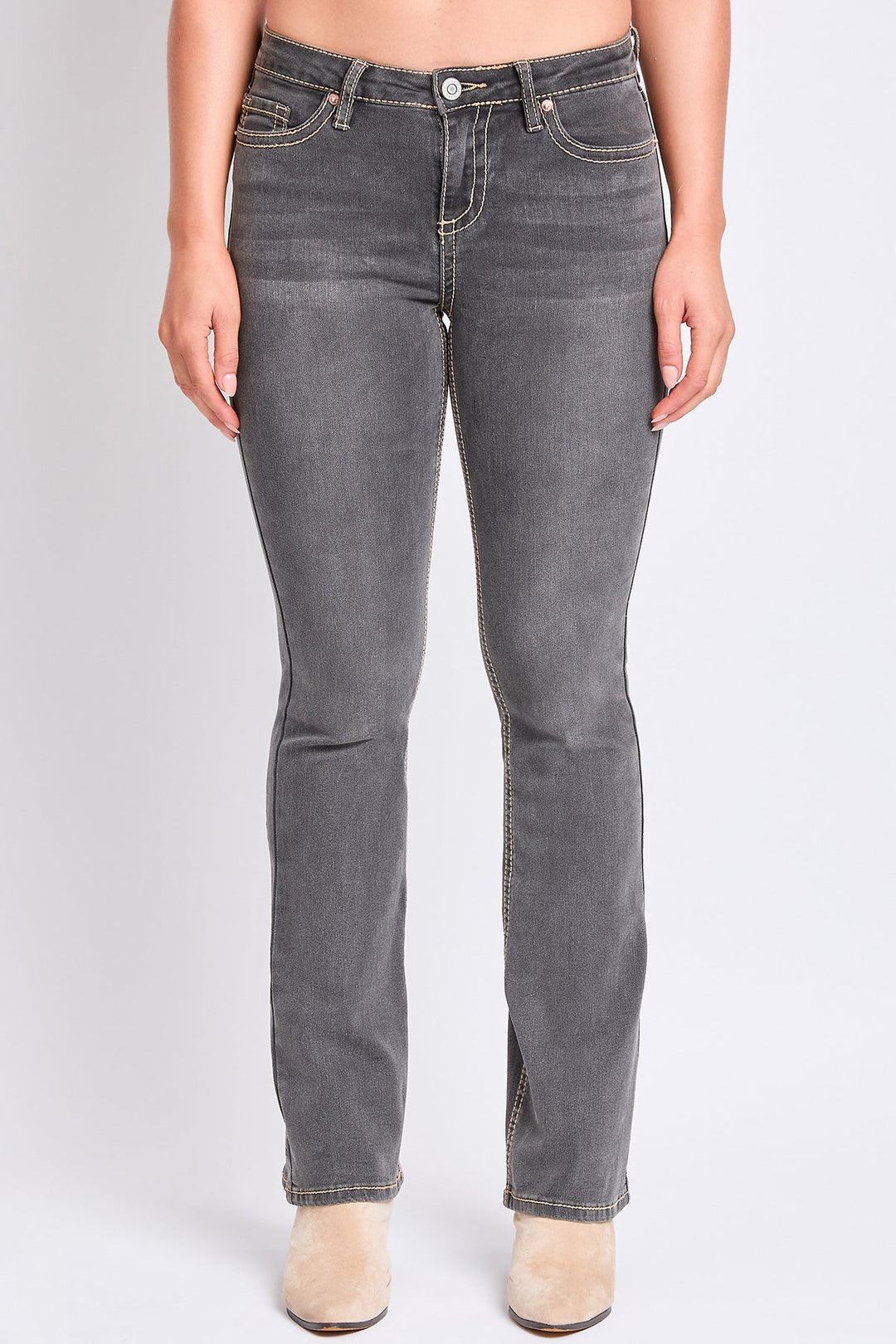 Women's Mid Rise Heavy Stitch Embroidered Bootcut Jeans