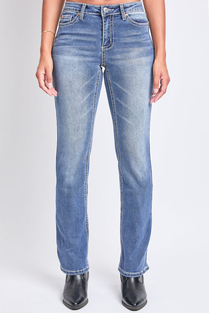 Women's Mid Rise Studded Fleur De Lis Bootcut Jeans