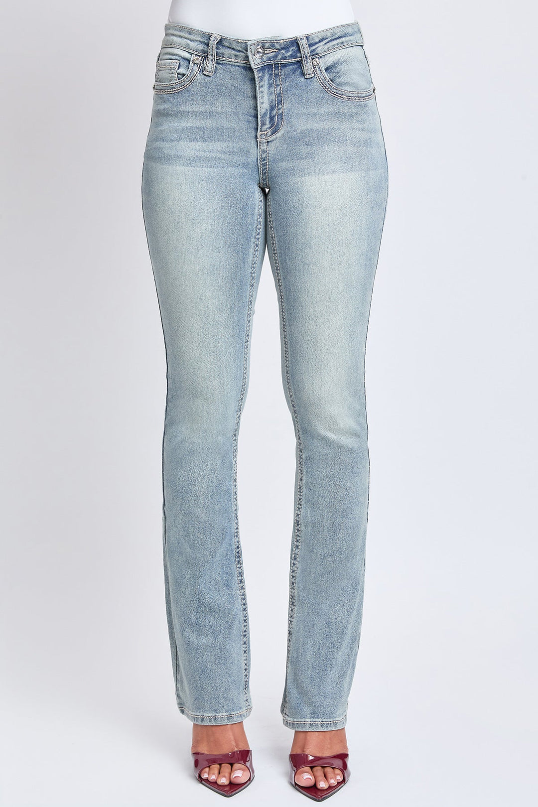 Women's Mid Rise Heavy Stitch Bootcut Loop Studded Jeans