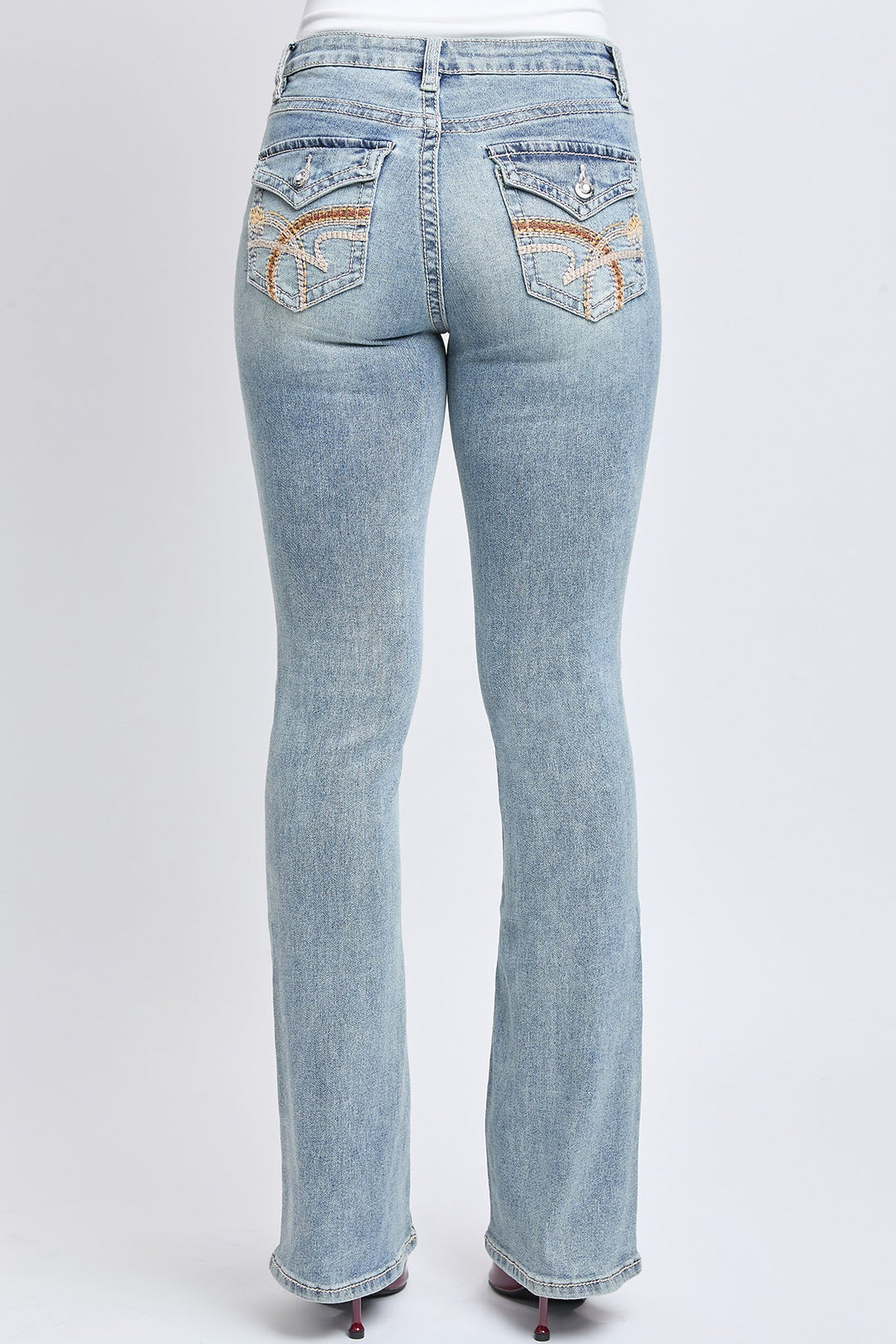 Women's Mid Rise Heavy Stitch Bootcut Loop Studded Jeans