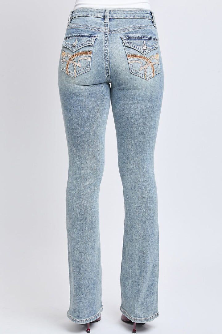 Women's Mid Rise Heavy Stitch Bootcut Loop Studded Jeans