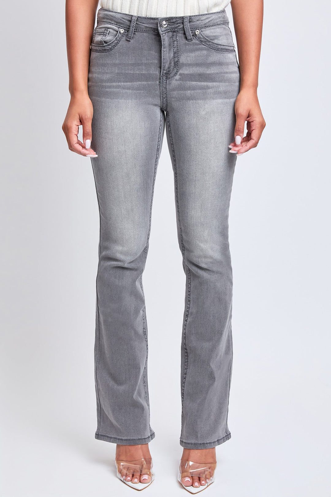 Women's Mid Rise Heavy Stitch Bootcut Loop Studded Jeans