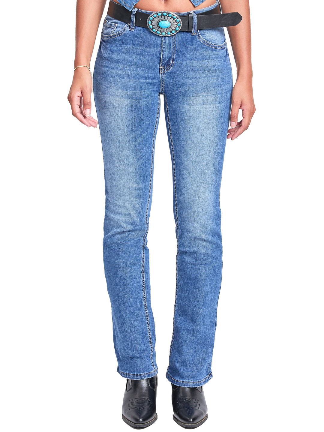 Women's Mid Rise Belted Bootcut Jeans