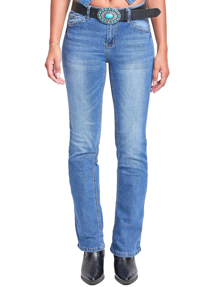 Women's Mid Rise Belted Bootcut Jeans