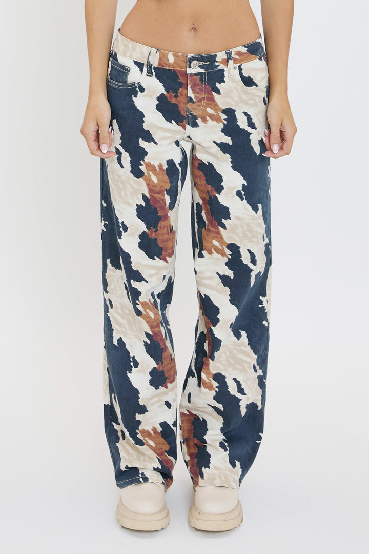 Women's Wide Leg Britney Printed Low Rise Jeans