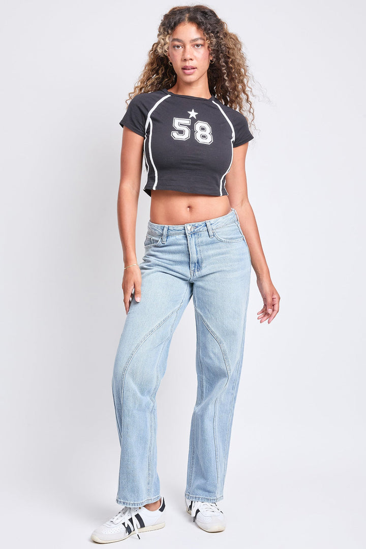 Women's Mid Rise Relaxed Rigid Straight  Jeans