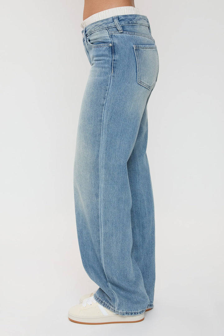 Women's Mid Rise Relax Fit Wide Leg Boxer Jeans