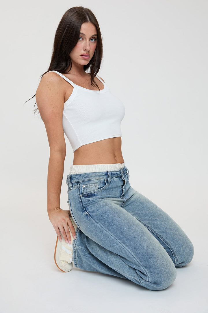 Women's Mid Rise Relax Fit Wide Leg Boxer Jeans