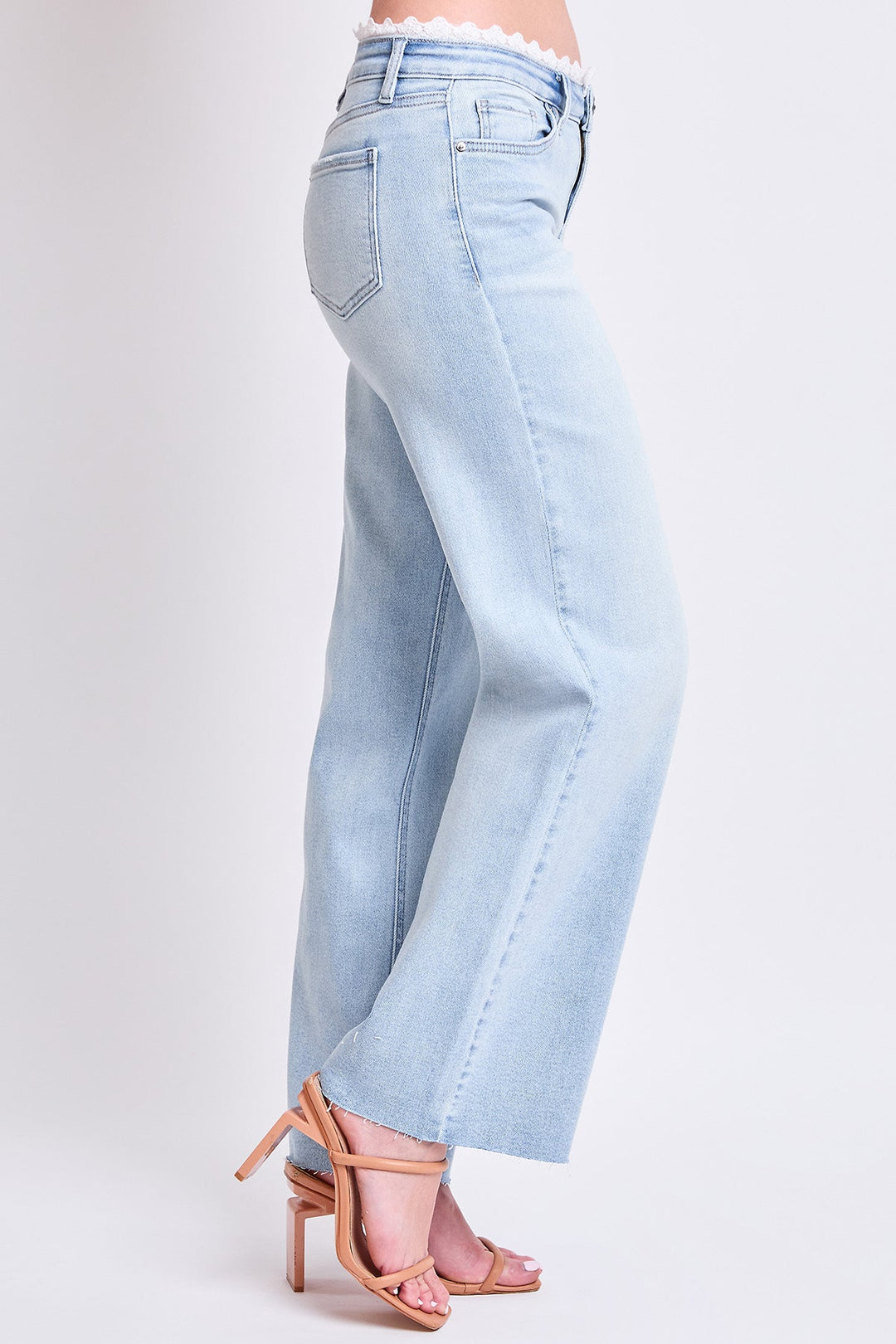 Women's Luxe Lace Trim Wide Leg Jeans