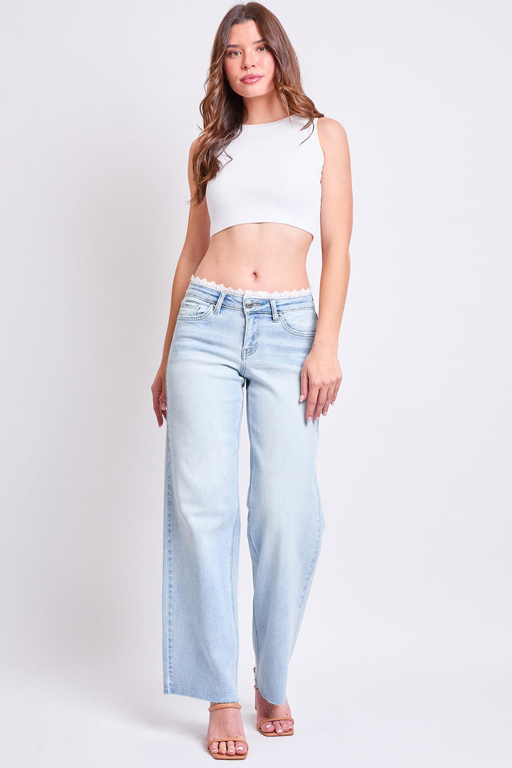 Women's Luxe Lace Trim Wide Leg Jeans