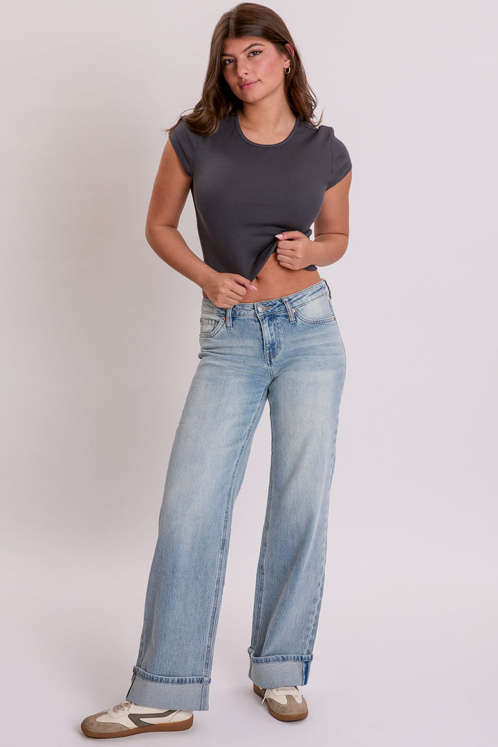 Women's Luxe Britney Low Rise Wide Leg Cuff Jeans