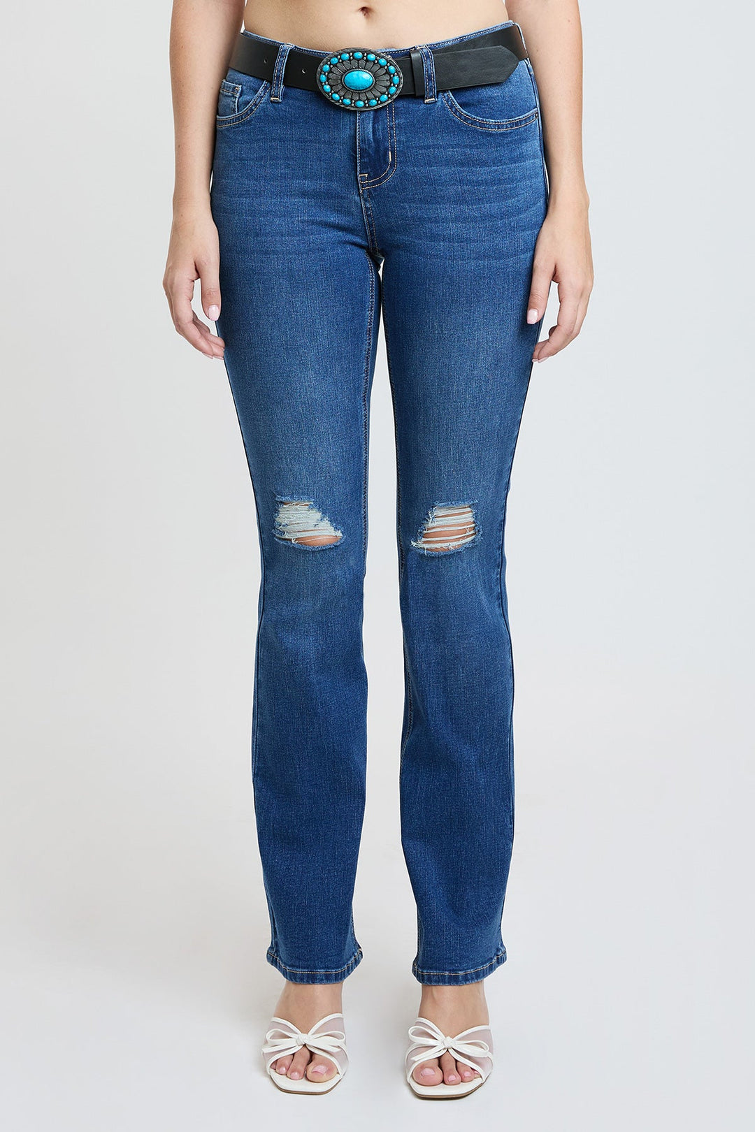 Women's Mid Rise Belted Bootcut Jeans