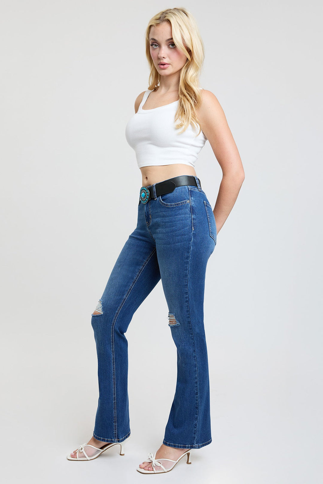 Women's Mid Rise Belted Bootcut Jeans