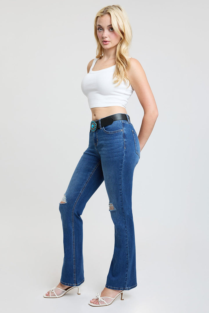 Women's Mid Rise Belted Bootcut Jeans