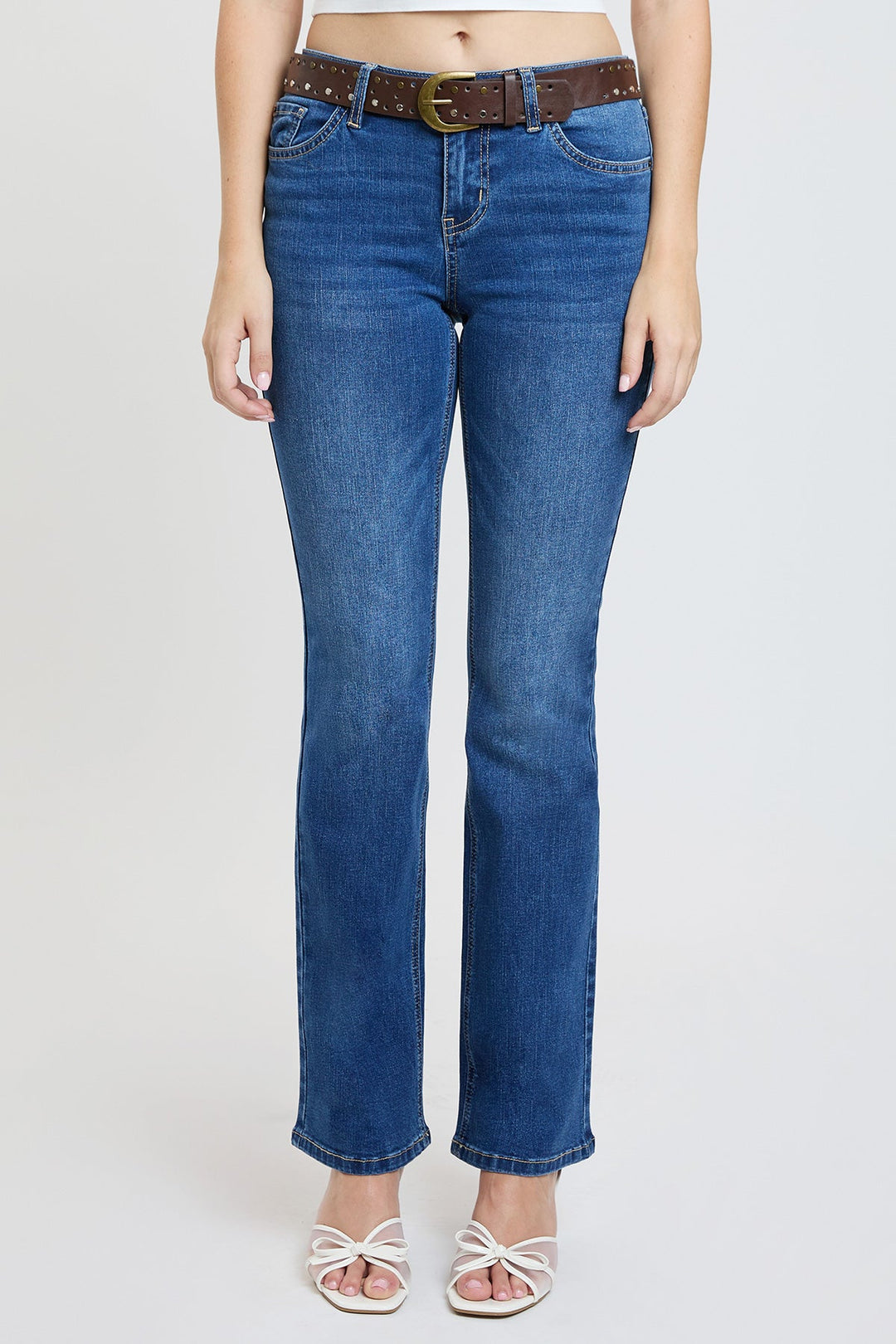 Women's Mid Rise Belted Bootcut Jeans