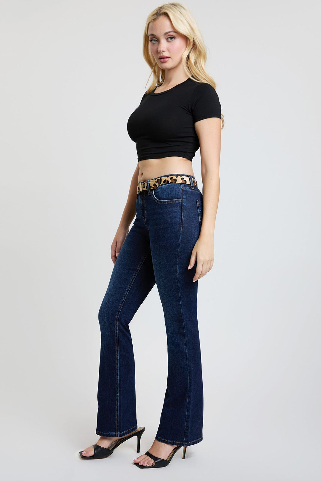 Women's Mid Rise Belted Bootcut Jeans