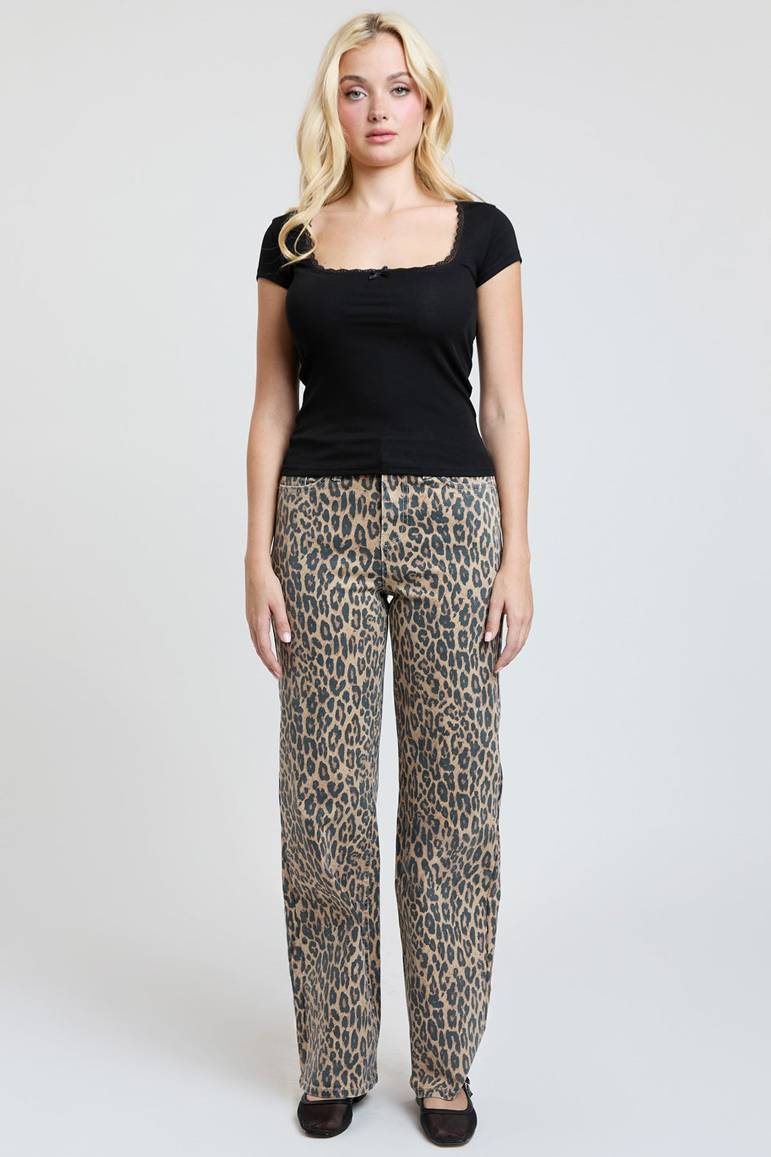 Women's High Rise Animal Print Wide Leg Jeans