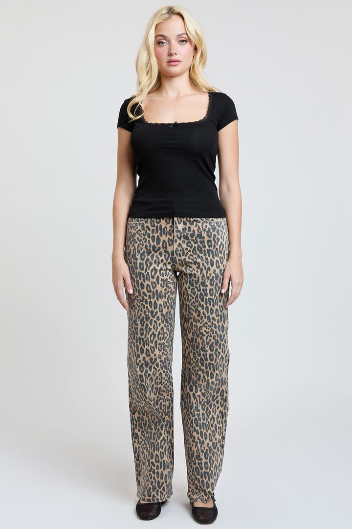 Women's High Rise Animal Print Wide Leg Jeans