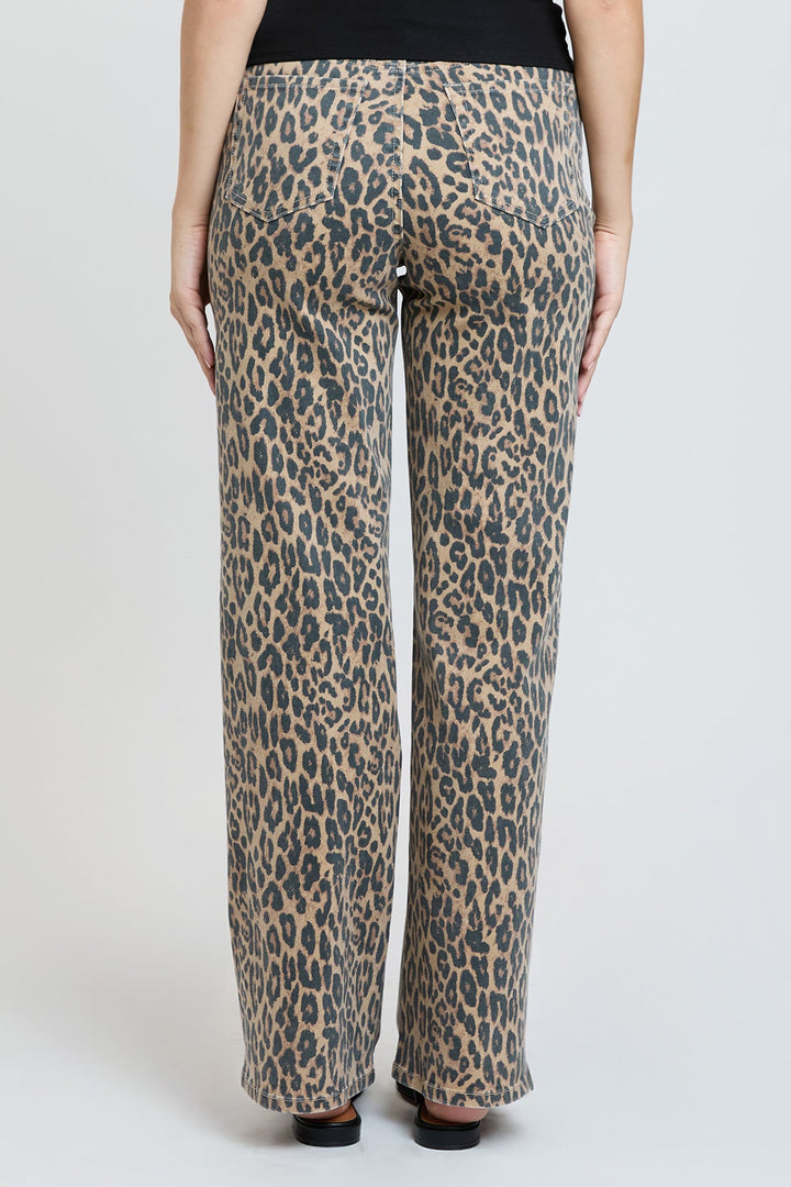 Women's High Rise Animal Print Wide Leg Jeans