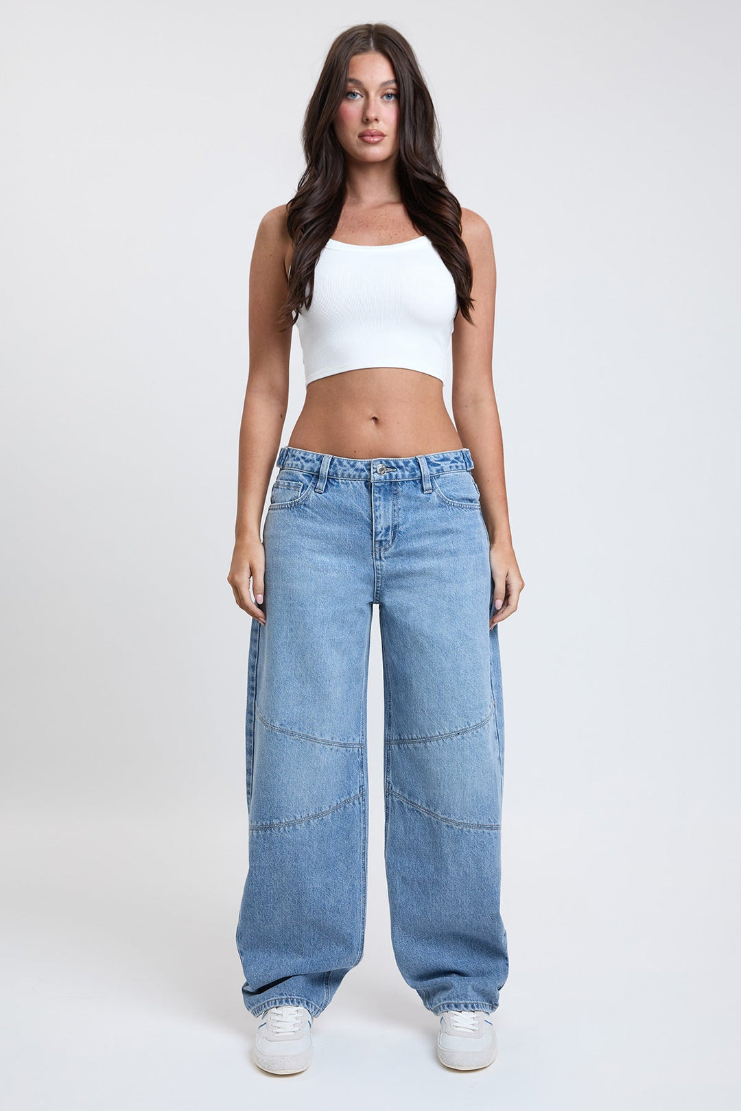 Women's Moto Relaxed Rise Baggy Barrel Jeans with Seam Detail