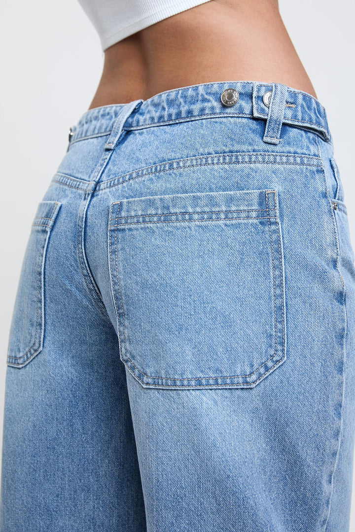 Women's Moto Relaxed Rise Baggy Barrel Jeans with Seam Detail