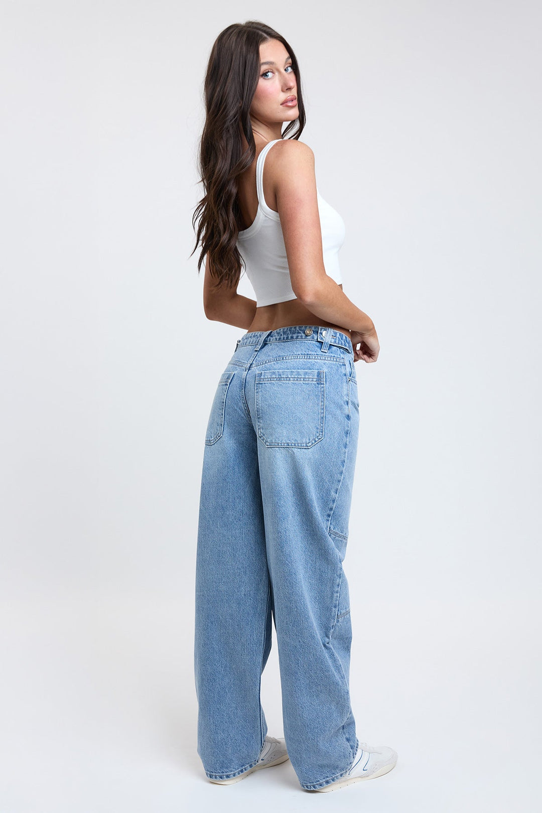 Women's Moto Relaxed Rise Baggy Barrel Jeans with Seam Detail