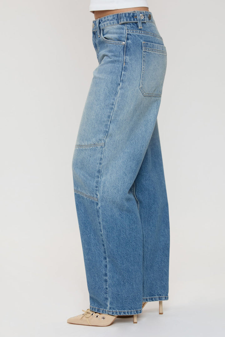 Women's Moto Relaxed Rise Baggy Barrel Jeans with Seam Detail