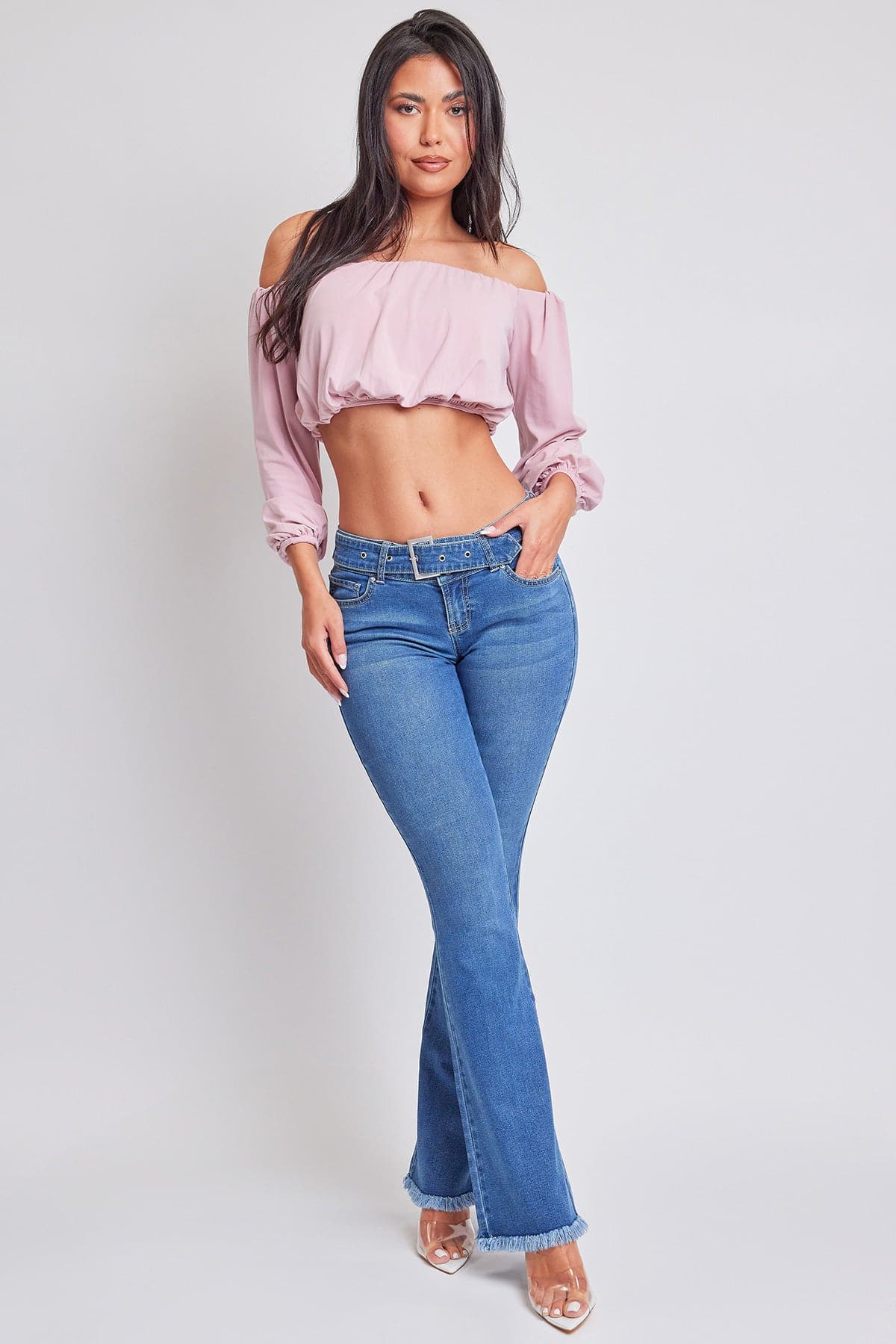 Women's Belted Flare Jeans