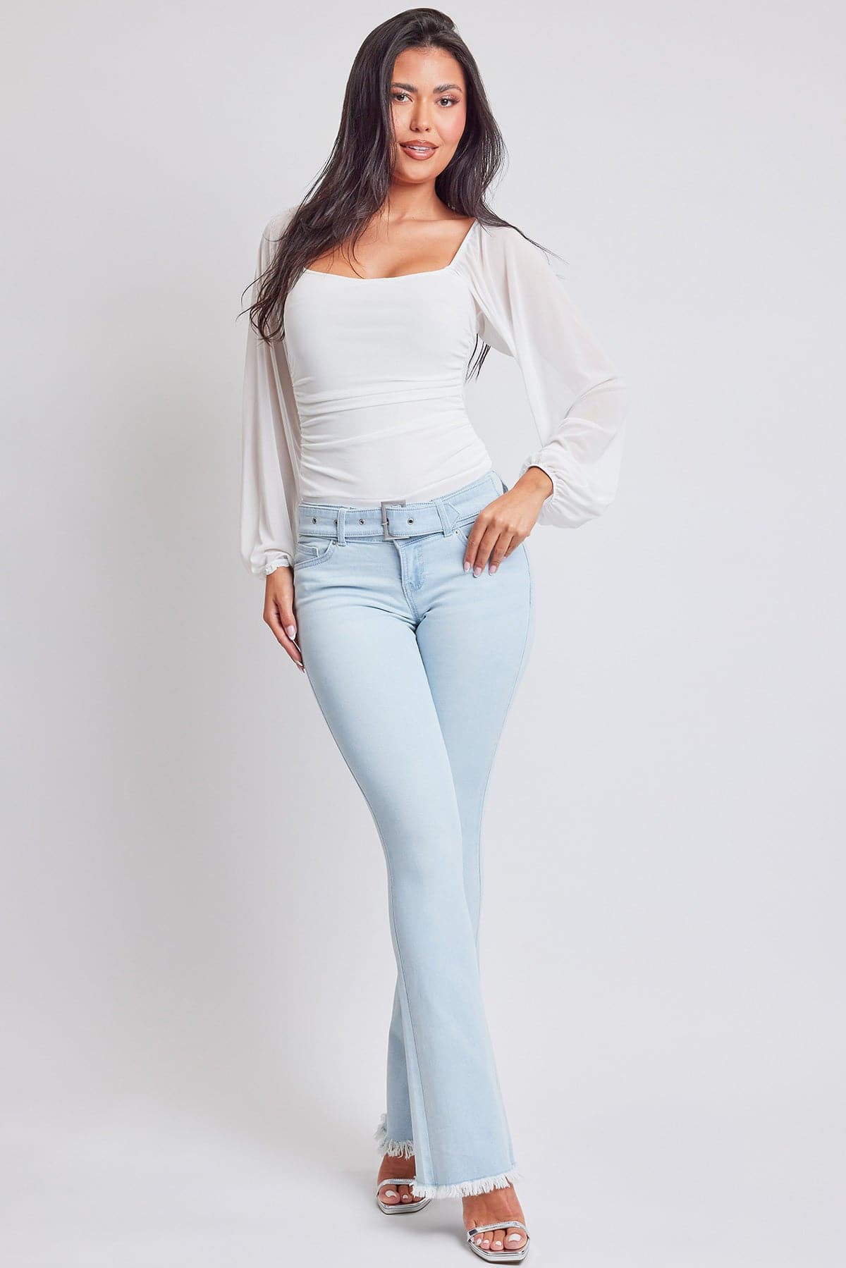 Women's Belted Flare Jeans