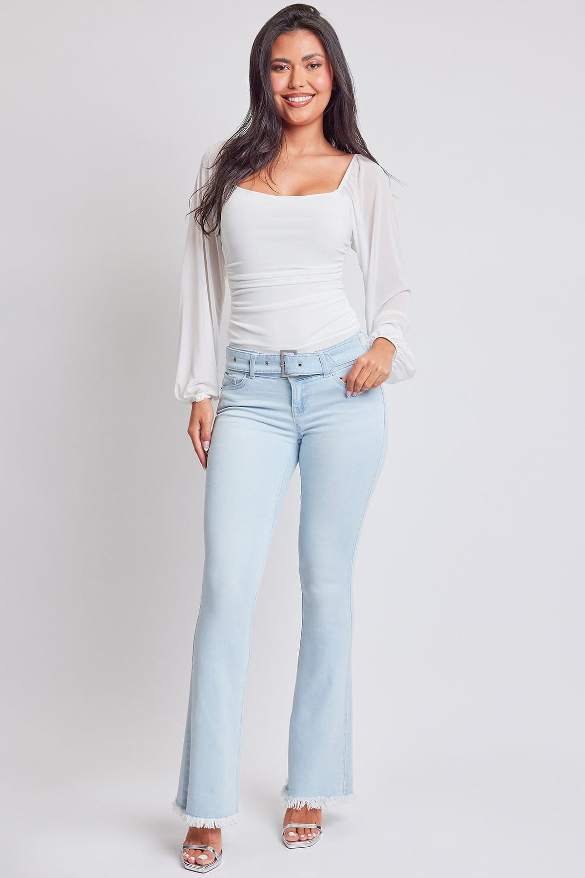 Women's Belted Flare Jeans