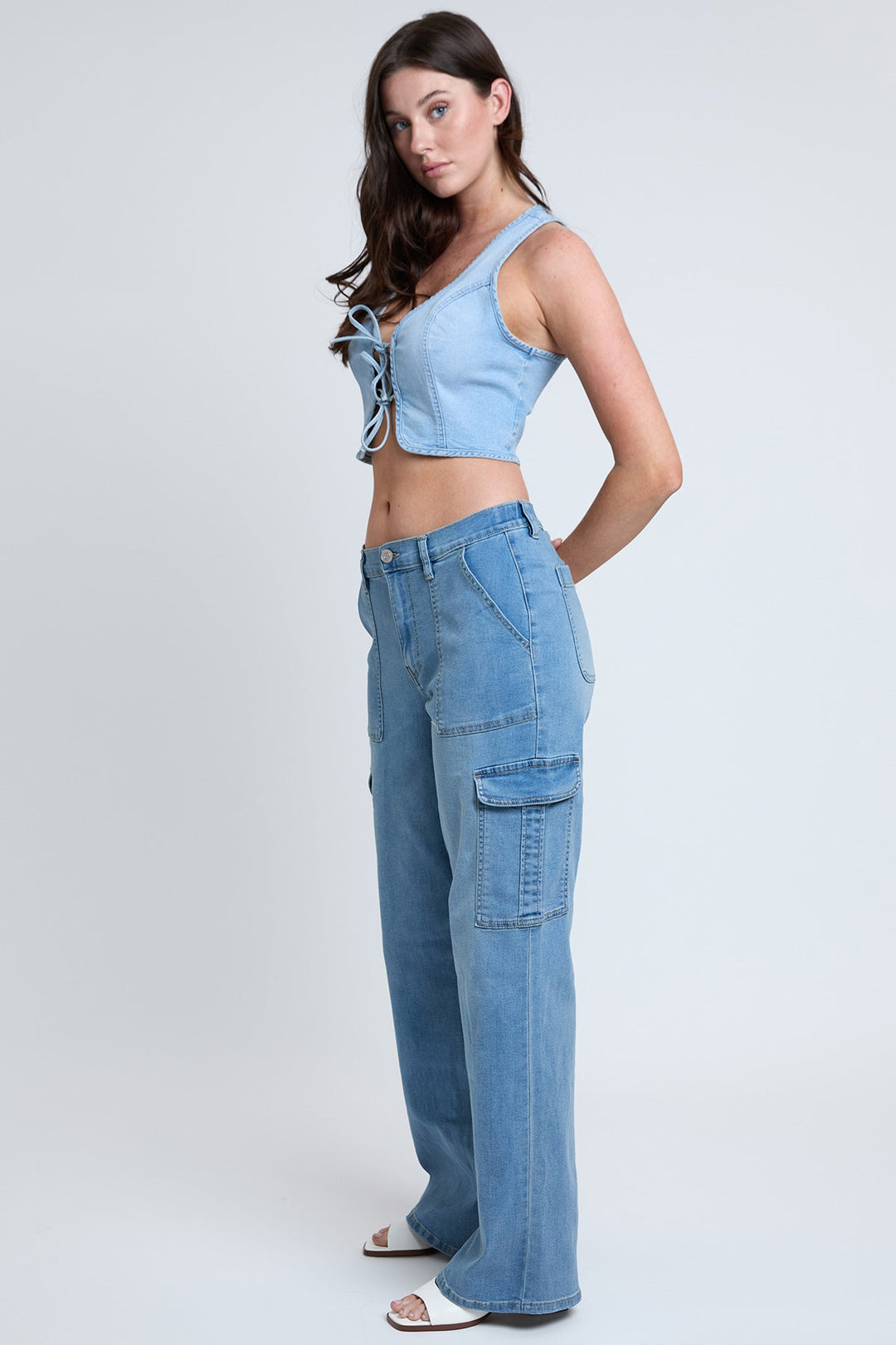 Women's Elastic Waist Straight  Cargo Jean