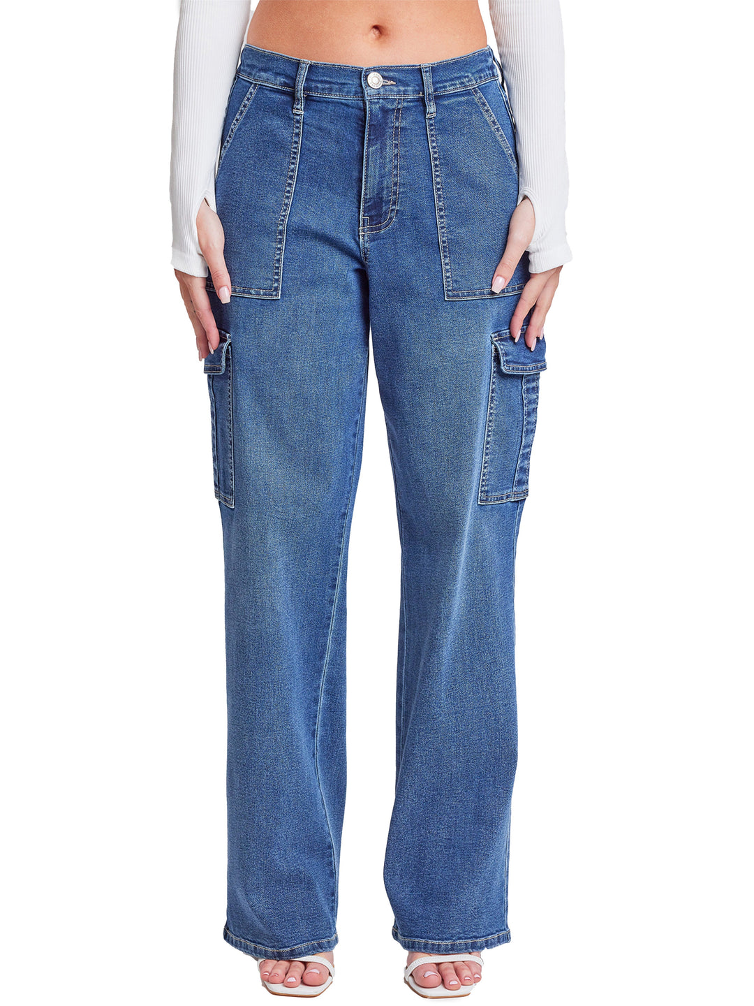 Women's Elastic Waist Straight  Cargo Jean