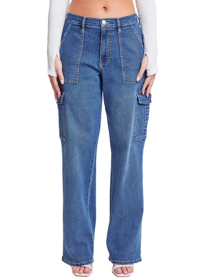 Women's Elastic Waist Straight  Cargo Jean