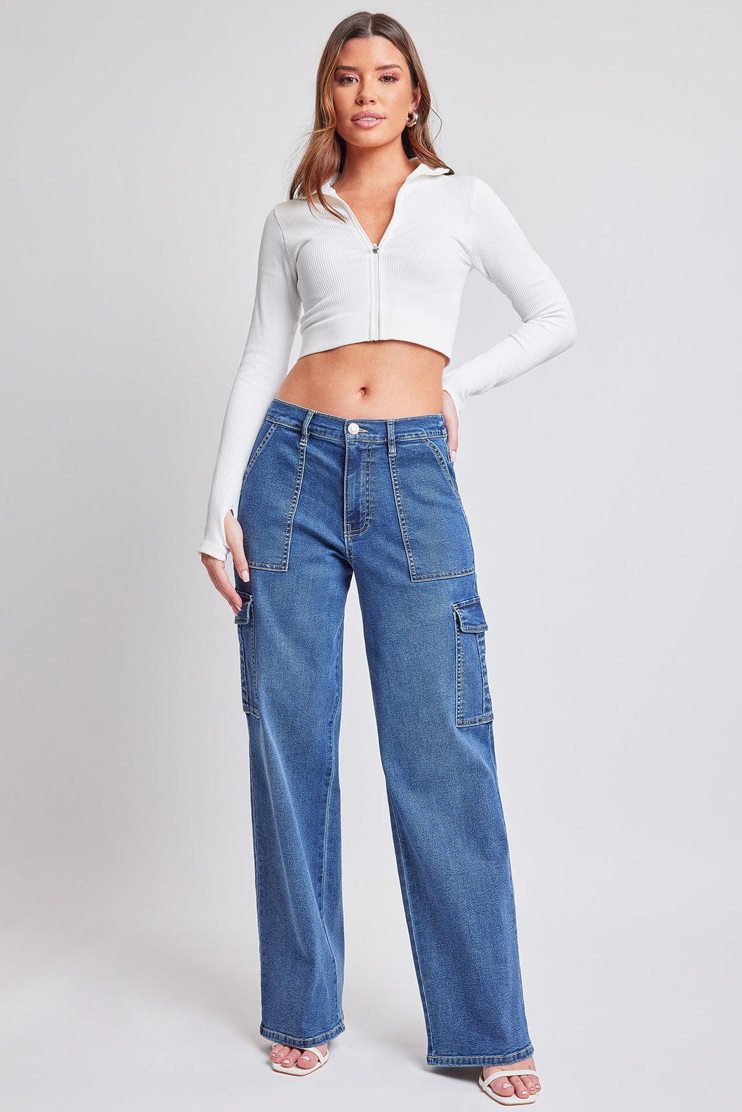 Women's Elastic Waist Straight  Cargo Jean