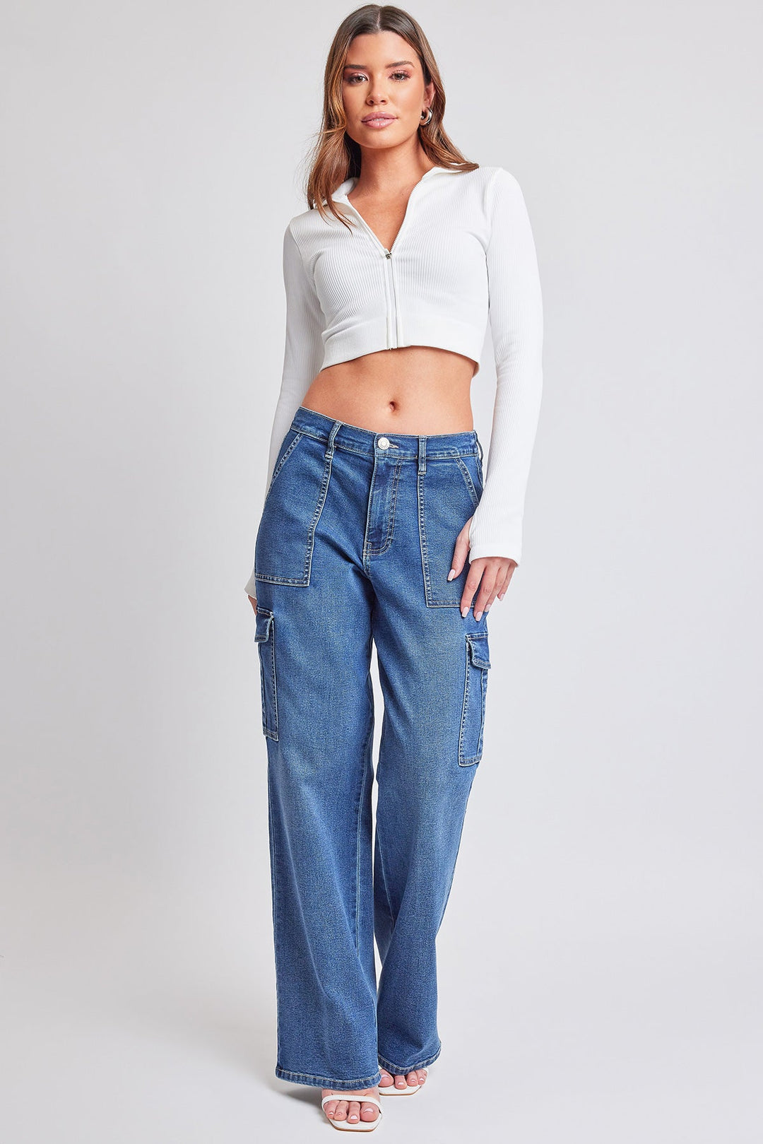 Women's Elastic Waist Straight  Cargo Jean