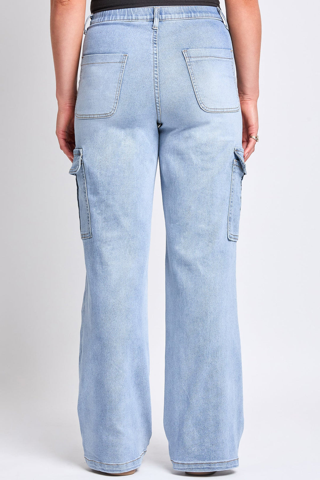 Women's High Rise Elastic Waist Cargo Straight  Jeans