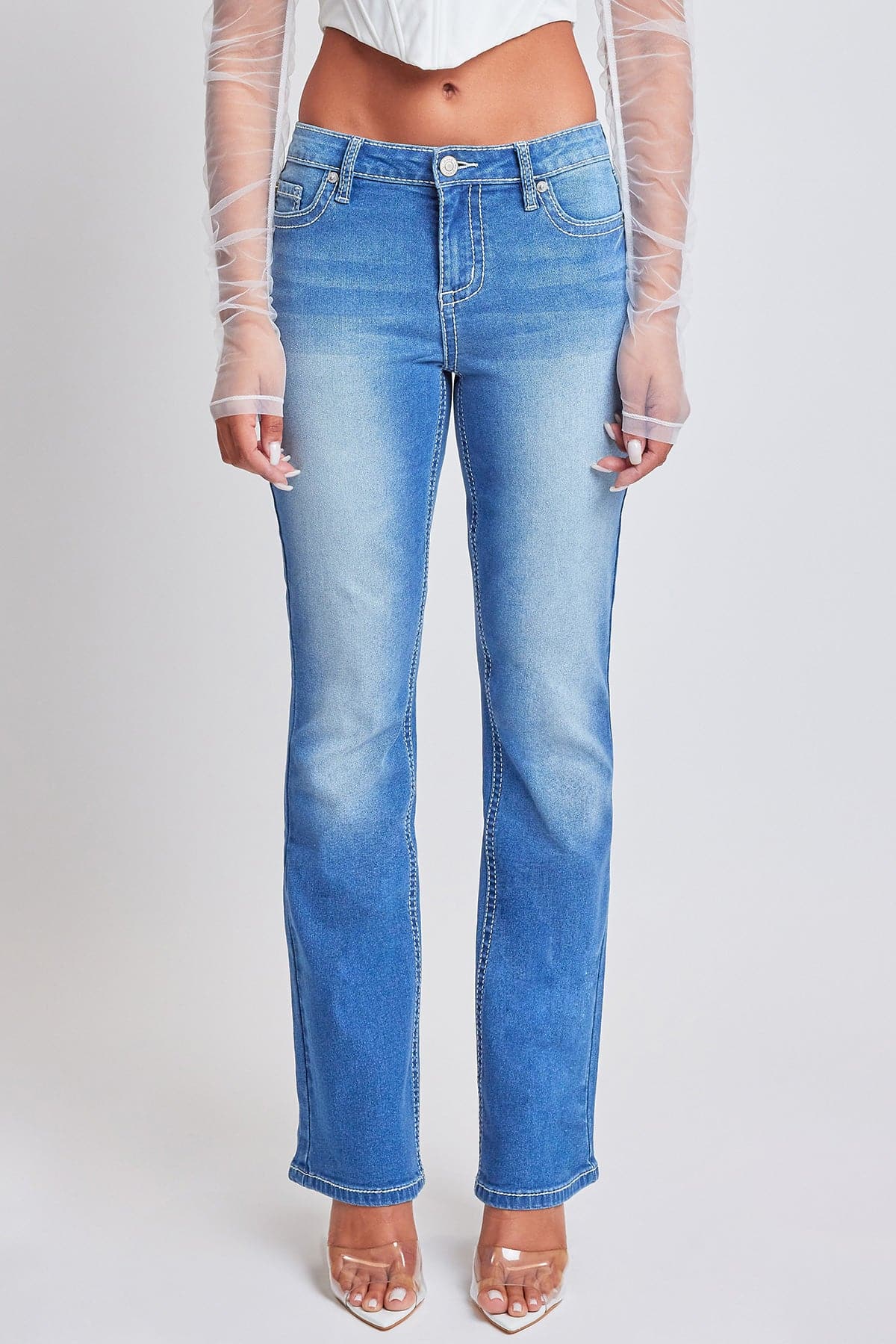 Women's Heavy Stitch Bootcut Jeans with Embroidered Pockets