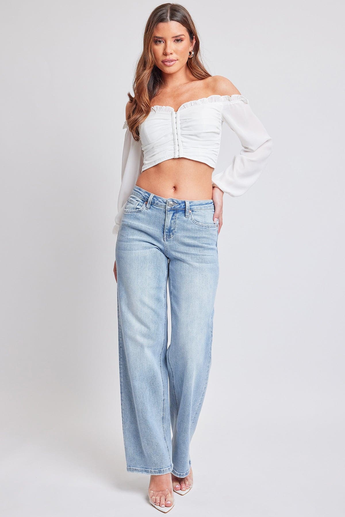 Women's Mid Rise Premium Stretch Wide Leg Jeans