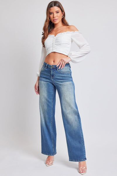 Women's Mid Rise Premium Stretch Wide Leg Jeans