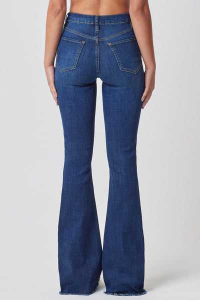 Women's High Rise Flare Jeans With Frayed Hem