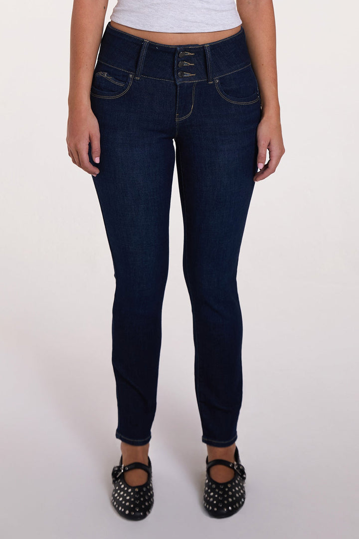 Women's Luxe Mid Rise 3-Button WannaBettaButt Skinny Jeans