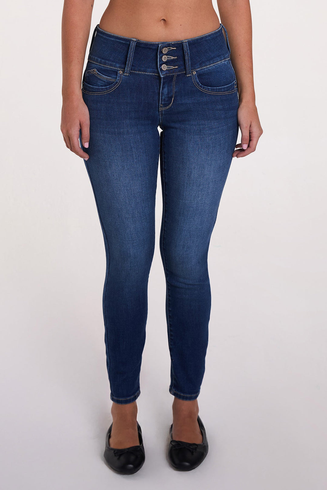 Women's Luxe Mid Rise 3-Button WannaBettaButt Skinny Jeans