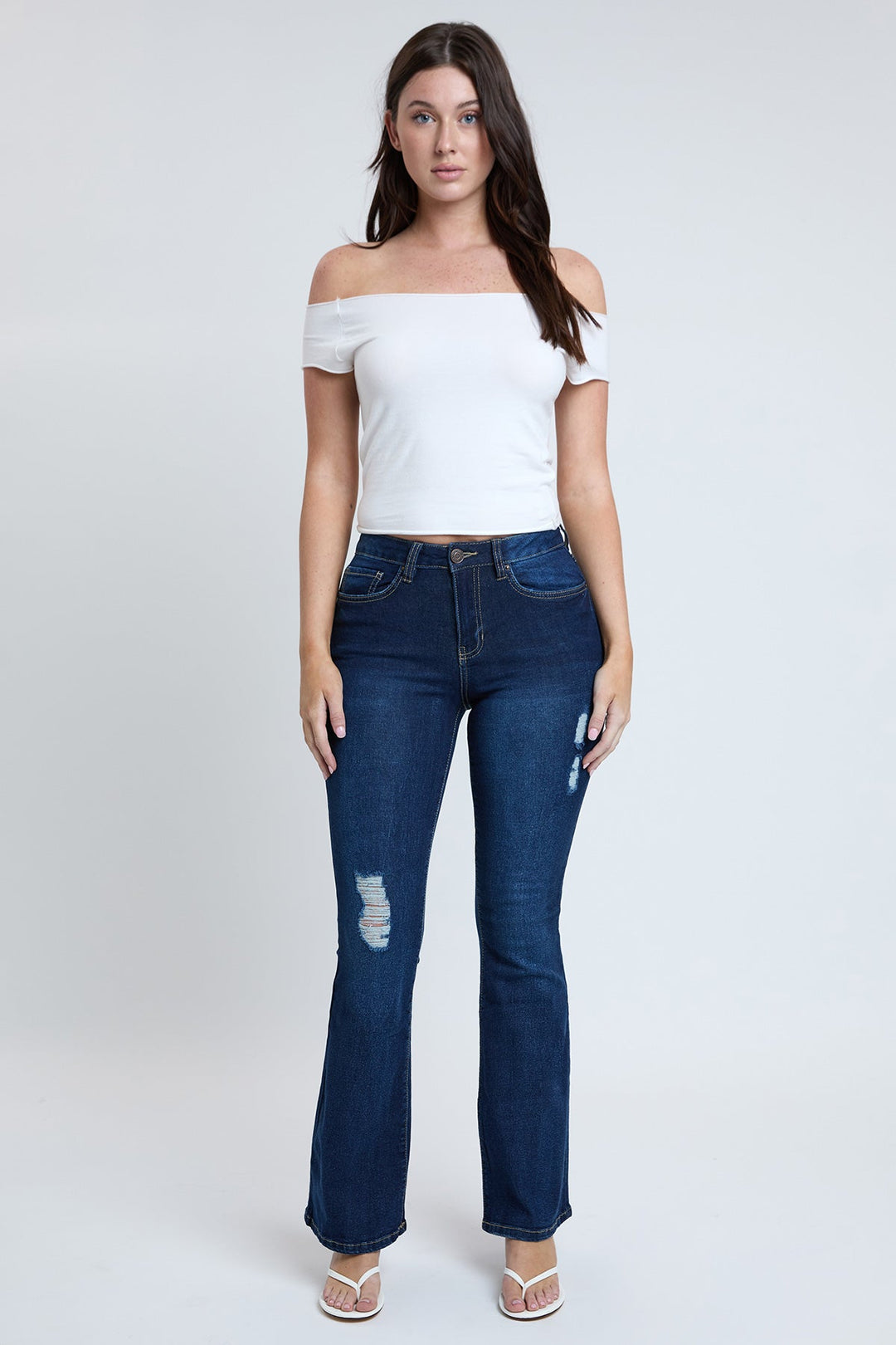 Women's Essential Distressed Flare Jeans-Distressed