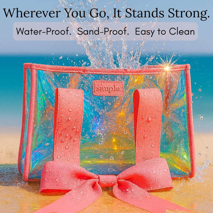 BowMe Prism Tote with Phone Pouch – Lightweight, Waterproof, Tip-Proof, Foldable and Washable Tote Bag for Beach, Pool, Travel and Vacation (Prism Pink &amp; Prism Purple)