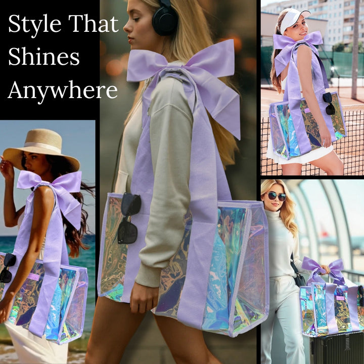 BowMe Prism Tote with Phone Pouch – Lightweight, Waterproof, Tip-Proof, Foldable and Washable Tote Bag for Beach, Pool, Travel and Vacation (Prism Pink &amp; Prism Purple)