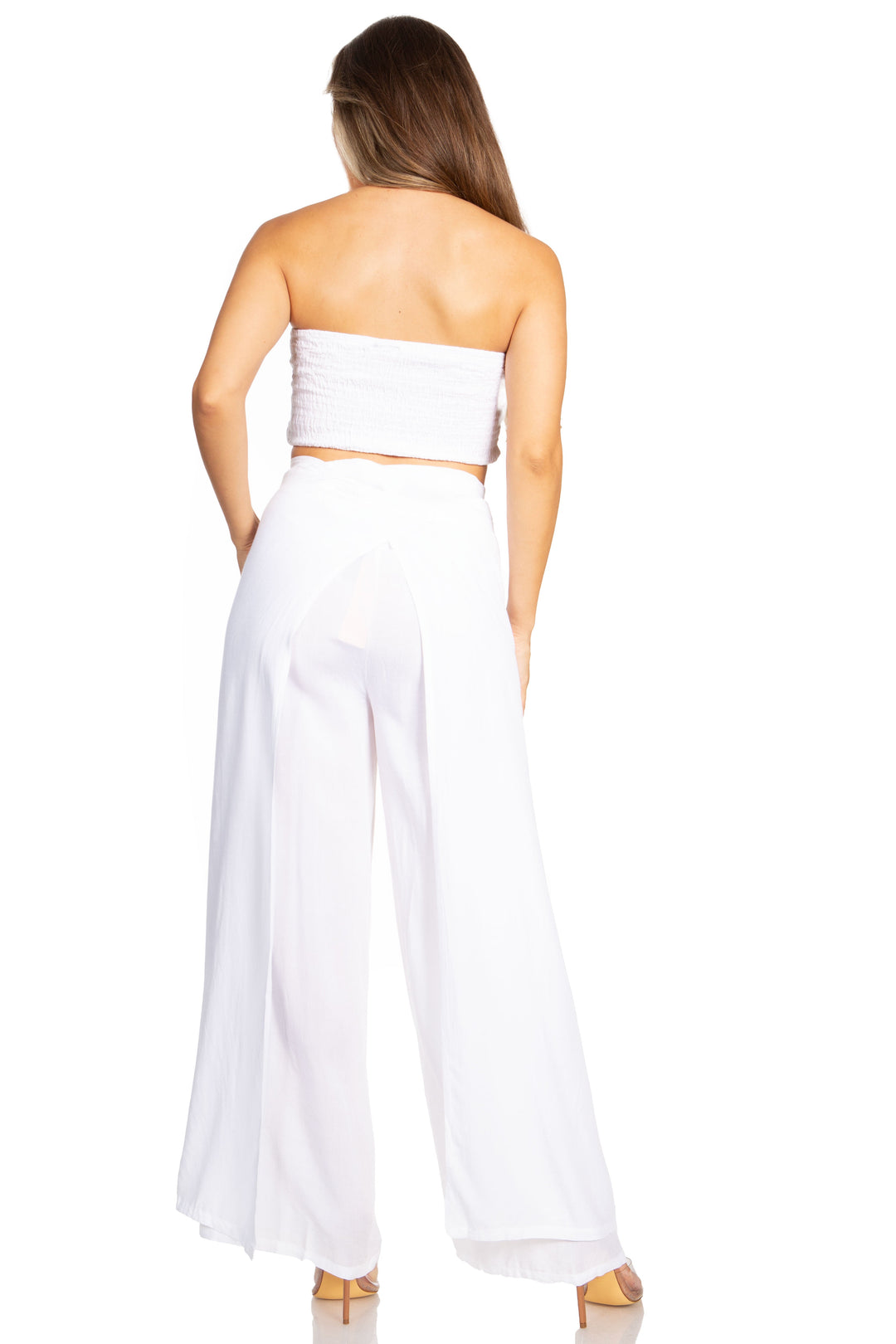 Sakkas Samantha Women's Bandeau Tube Top & Wide leg Gaucho Pants Set Palazzo Boho