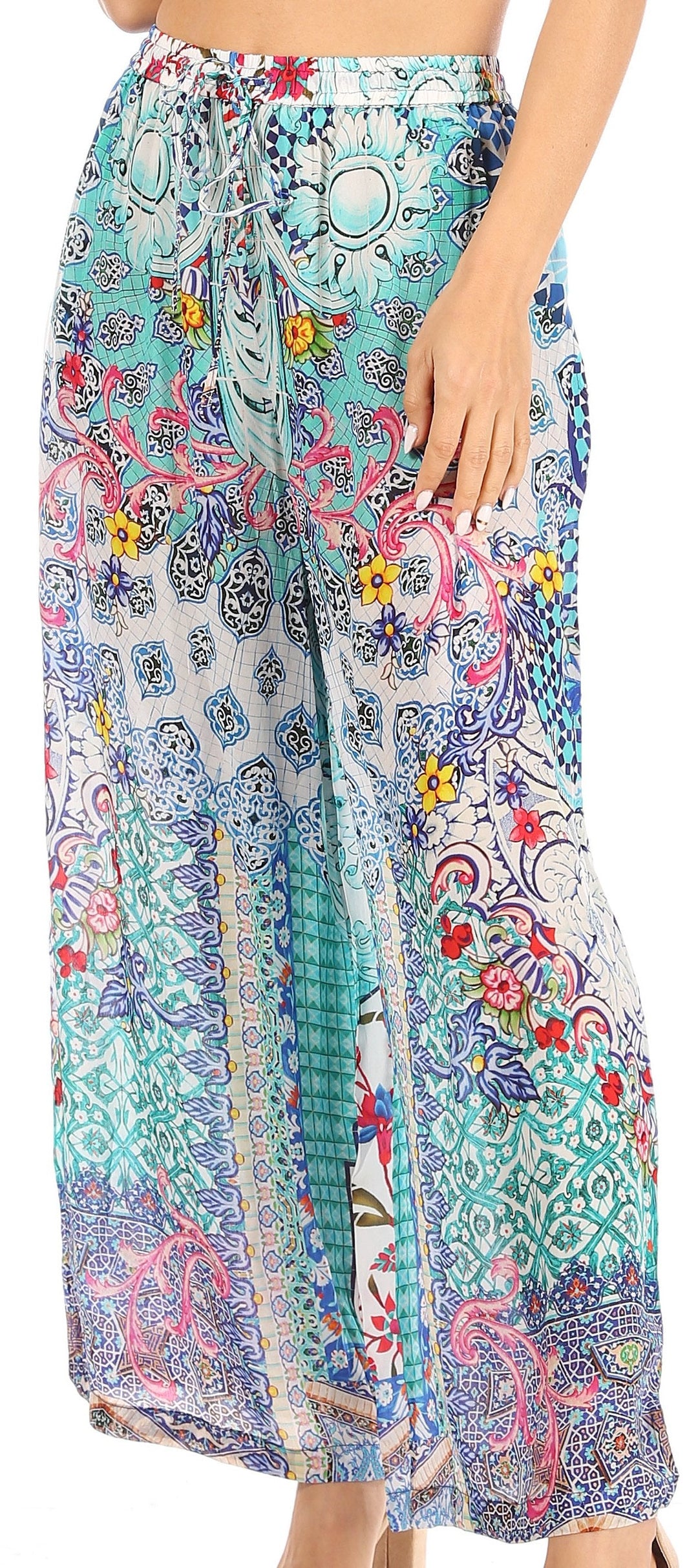 Sakkas Anie Women's Boho Casual Flowy Flare Palazzo Wide Leg Pants Floral Print